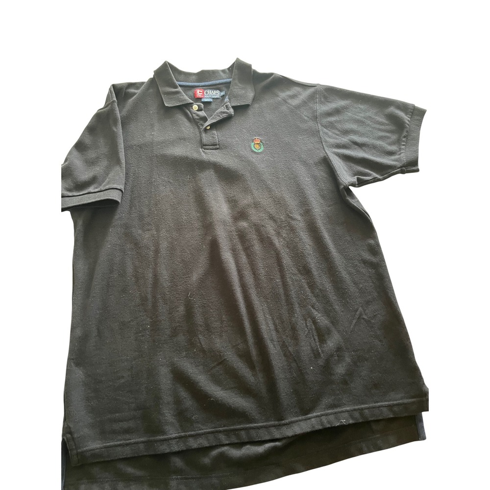 Chaps Ralph Lauren Mens XL Black Polo Shirt Short Sleeve Crest Logo Pique Cotton
